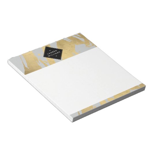 Edgy Faux Gold Brushstrokes op grijs Notitieblok (Schuin)