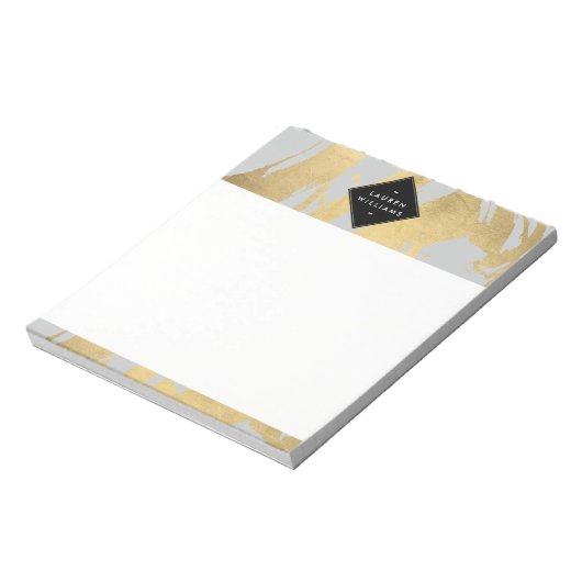 Edgy Faux Gold Brushstrokes op grijs Notitieblok (Linkerzijde)