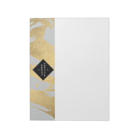 Edgy Faux Gold Brushstrokes op grijs Notitieblok (Linkerzijde)