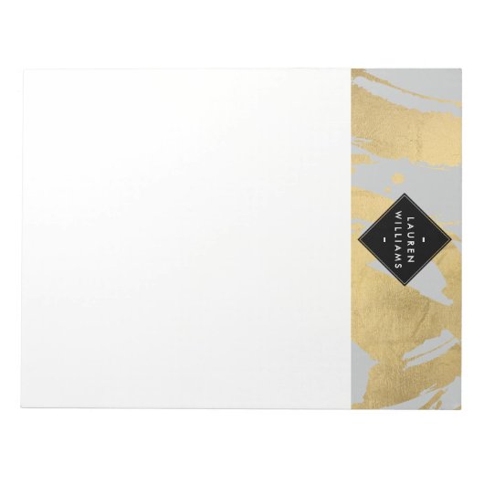 Edgy Faux Gold Brushstrokes op grijs Notitieblok (Voorkant)