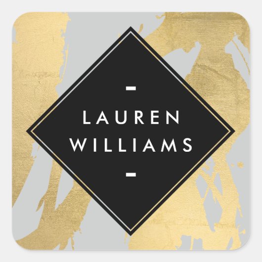 Edgy Faux Gold Brushstrokes op grijs Vierkante Sticker (Voorkant)