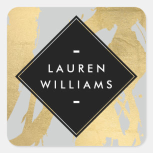 Edgy Faux Gold Brushstrokes op grijs Vierkante Sticker