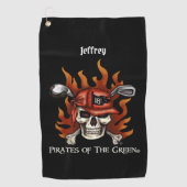 Edgy Flame Skull Pirate Golfer Golf Towel Golfhanddoek (Voorkant)