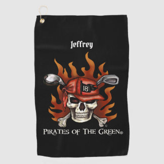 Edgy Flame Skull Pirate Golfer Golf Towel Golfhanddoek