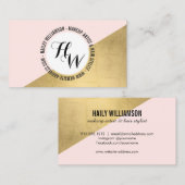 Edgy Geometrische Cirkel Monogram Logo Goud/Roze Visitekaartje (Voorkant / Achterkant)