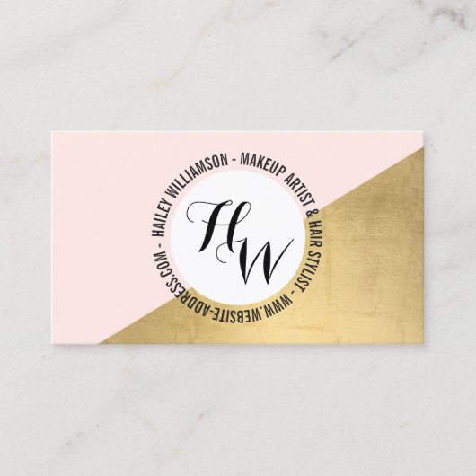 Edgy Geometrische Cirkel Monogram Logo Goud/Roze Visitekaartje (Voorkant)