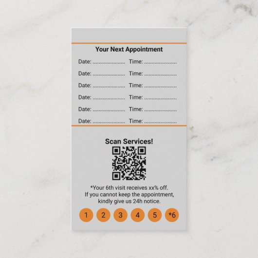 Edgy Grey Zwart & Sinaasappel Portret Formaat Loya Afsprakenkaartje (Achterkant)