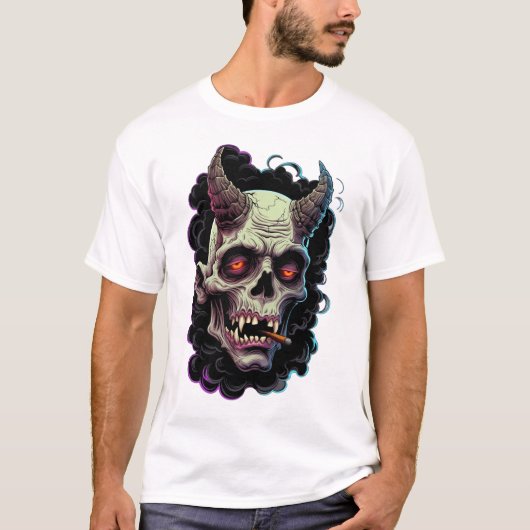Edgy Horned Oni Monster Graphic T-shirt (Voorkant)