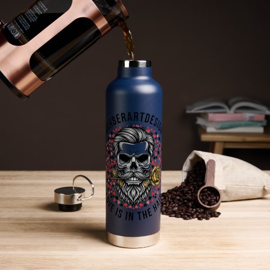 Edgy Kapper Schedel & Roos Valentijnsdag RVS Waterfles (Koffie (Gedraaid) )