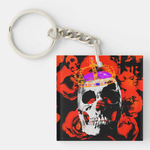 Edgy King Skull Crown n' Rozen Sleutelhanger