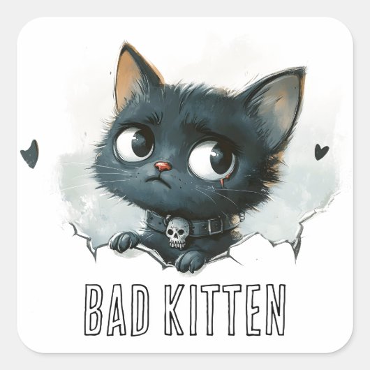 Edgy Kitten - "Slechte Kitten" Tekst Vierkante Sticker (Voorkant)