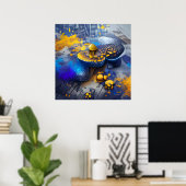 Edgy Modern Blue Yellow Metallic Pop Art Poster (Thuiskantoor)