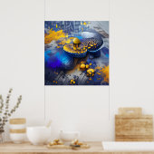 Edgy Modern Blue Yellow Metallic Pop Art Poster (Keuken)