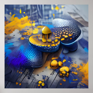 Edgy Modern Blue Yellow Metallic Pop Art Poster