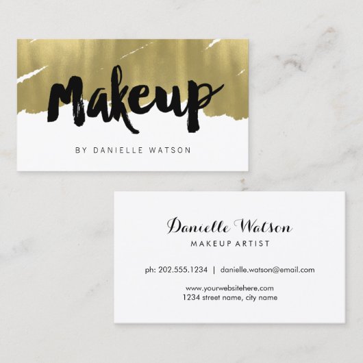 Edgy Painted Faux Gold Foil Makeup Artist Visitekaartje (Voorkant / Achterkant)