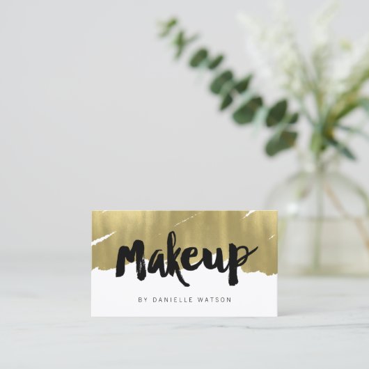 Edgy Painted Faux Gold Foil Makeup Artist Visitekaartje (Staand voorkant)