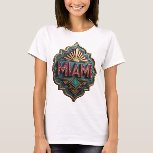 Edgy Pink MIAMI 3D Tekst Kunst T-shirt (Voorkant)