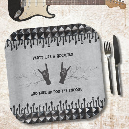 Edgy Rockstar Metal Guitar Black Gray Paper Plates Papieren Bordje