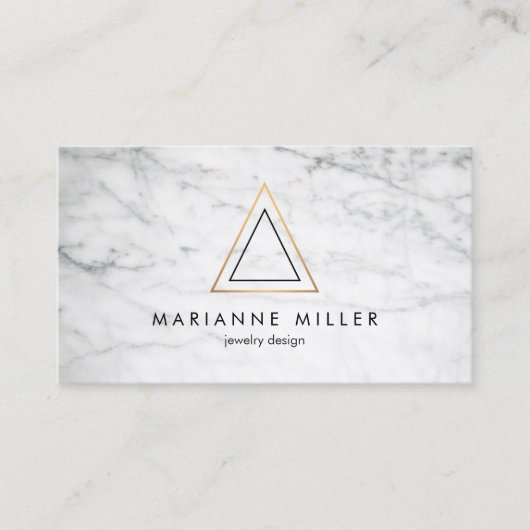 Edgy Roos Gold Triangle Logo White Marmer Visitekaartje (Voorkant)