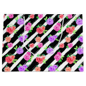 Edgy Rozen & Modern Stripes Bloemen Mode Party Groot Cadeauzakje (Voorkant)