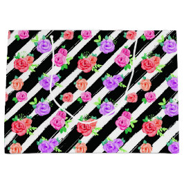 Edgy Rozen & Modern Stripes Bloemen Mode Party Groot Cadeauzakje