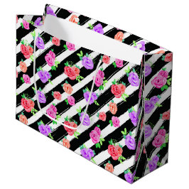 Edgy Rozen & Modern Stripes Bloemen Mode Party Groot Cadeauzakje