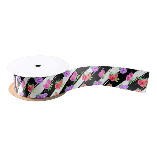 Edgy Rozen & Modern Stripes Bloemen Mode Party Satijnen Lint (Spoel)