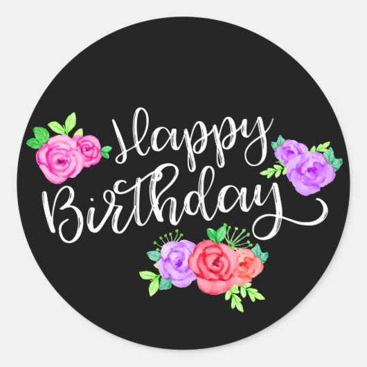Edgy Rozen & Modern Stripes Trendy Happy Birthday Ronde Sticker (Voorkant)