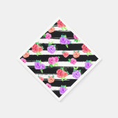 Edgy Rozen & Modern Stripes Trendy Verjaardagsfees Servet (Hoek)