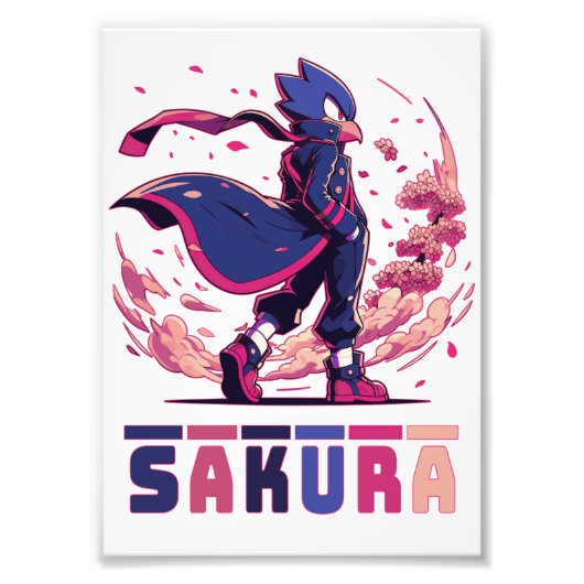 Edgy Sakura Warrior Bird Anime Illustration Foto Afdruk (Voorkant)