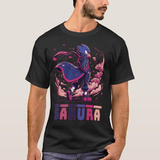 Edgy Sakura Warrior Bird Anime Illustration T-shirt (Voorkant)