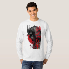 Edgy Samurai Krijger Japans Rode Zon Lange Mouwen T-shirt