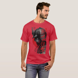 Edgy Samurai Krijger Japanse Inkt Kunst Rode Zon T-shirt