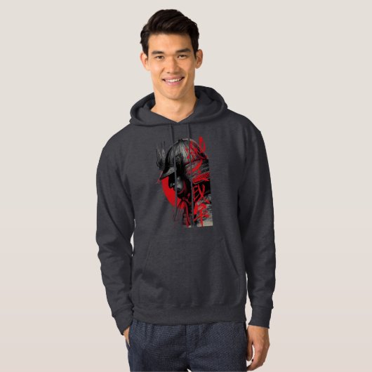 Edgy Samurai Warrior Japanese Ink Art Red Sun  Hoodie (Voorkant volledig)