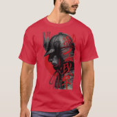 Edgy Samurai Warrior Japanese Ink Art Red Sun T-shirt (Voorkant)