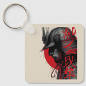 Edgy Samurai Warrior Japanese Ink Red Sun Keychain (Voorkant)