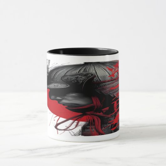 Edgy Samurai Warrior Japanese Ink Red Sun Mok (Midden)