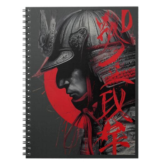 Edgy Samurai Warrior Japanese Ink Red Sun Notebook Notitieboek (Voorkant)
