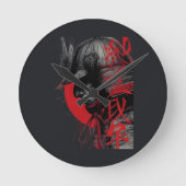 Edgy Samurai Warrior Japanese Ink Red Sun Ronde Klok (Voorkant)
