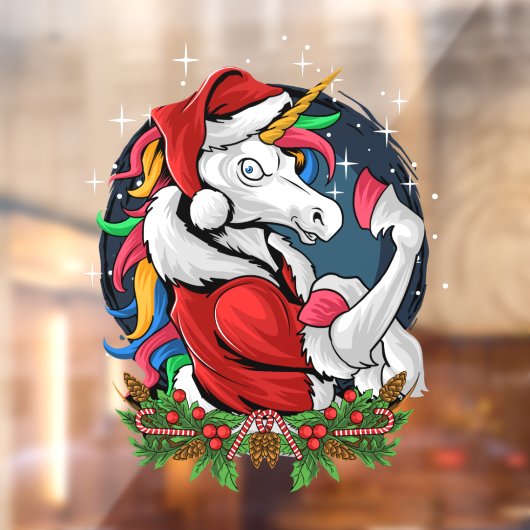 Edgy Santa Unicorn Raamsticker (Vel 2)