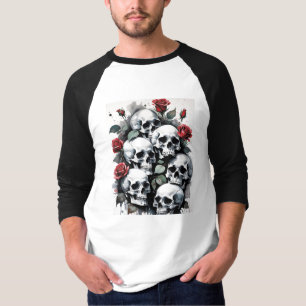 Edgy schedels en rode rozen t-shirt