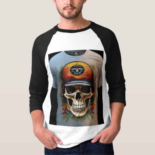 "Edgy Skull and Crossbones geborduurd Pet" T-shirt (Voorkant)