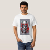 Edgy Skull met hoofdtelefoon en rode accenten T-shirt (Voorkant volledig)