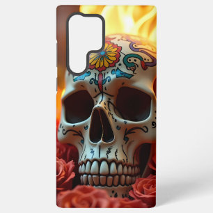 Edgy Skull met Rozen & Fire Hoesje – iPhone Samsung Galaxy Hoesje