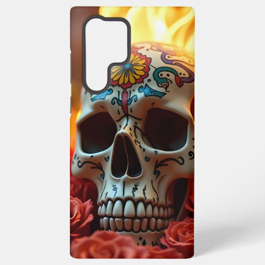 Edgy Skull met Rozen & Fire Hoesje – iPhone Samsung Galaxy Hoesje (Achterkant)