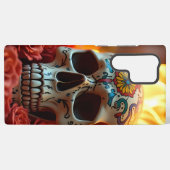 Edgy Skull met Rozen & Fire Hoesje – iPhone Samsung Galaxy Hoesje (Achterkant horizontaal)