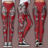 Edgy Skull Pattern | Grey Skulls on Red Leggings