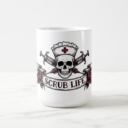 Edgy Tattoo Skull Nurse Scrub Life  Koffiemok (Center)