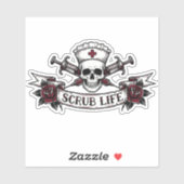 Edgy Tattoo Skull Nurse Scrub Life  Sticker (Vel)