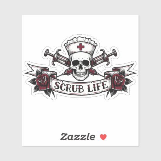 Edgy Tattoo Skull Nurse Scrub Life  Sticker (Vel)